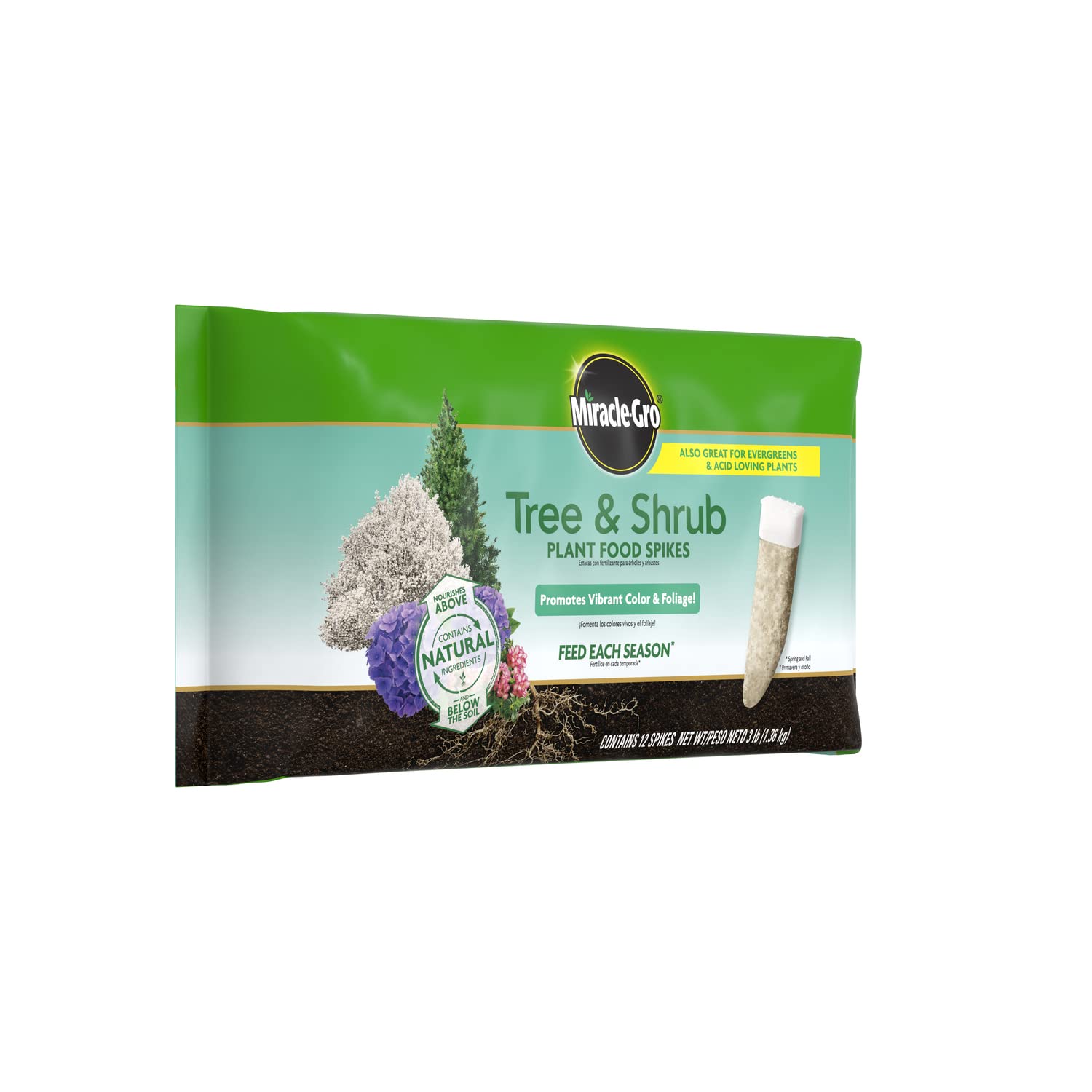 Miracle-Gro spikes near evergreens and flowering plants for color and vigor
