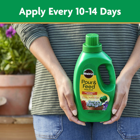 Miracle-Gro Pour & Feed is ready to use with no mixing required.
