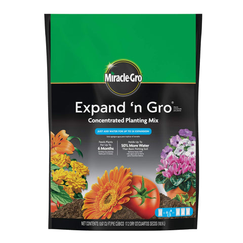 Miracle-Gro Expand 'n Gro bag open, water-activation ready to nourish thriving roots.