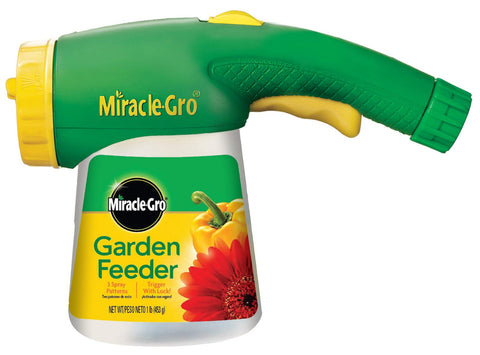 Miracle-Gro Garden Feeder assembly shown for hose-end setup.