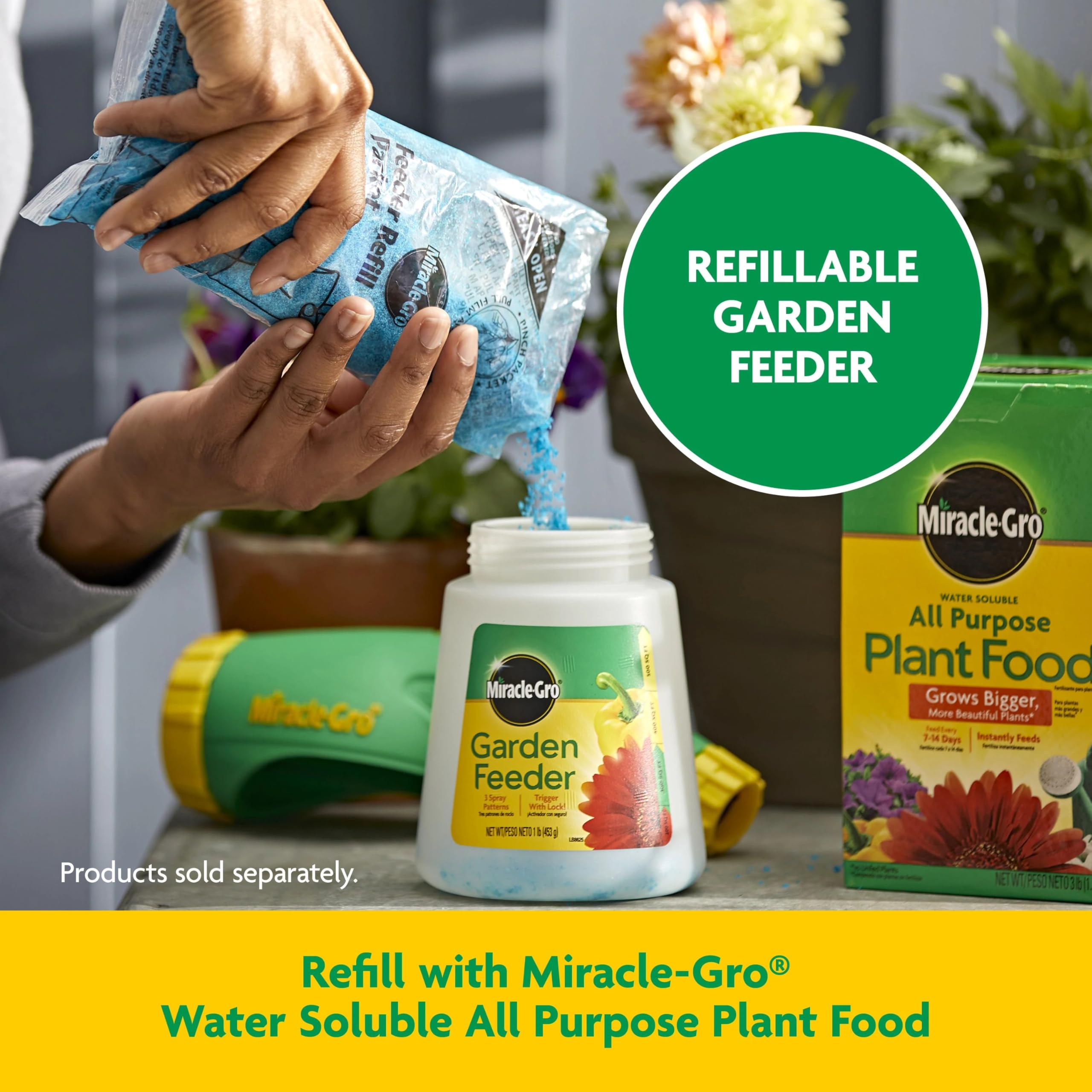 Miracle-Gro Garden Feeder coverage up to 500 sq ft claim.