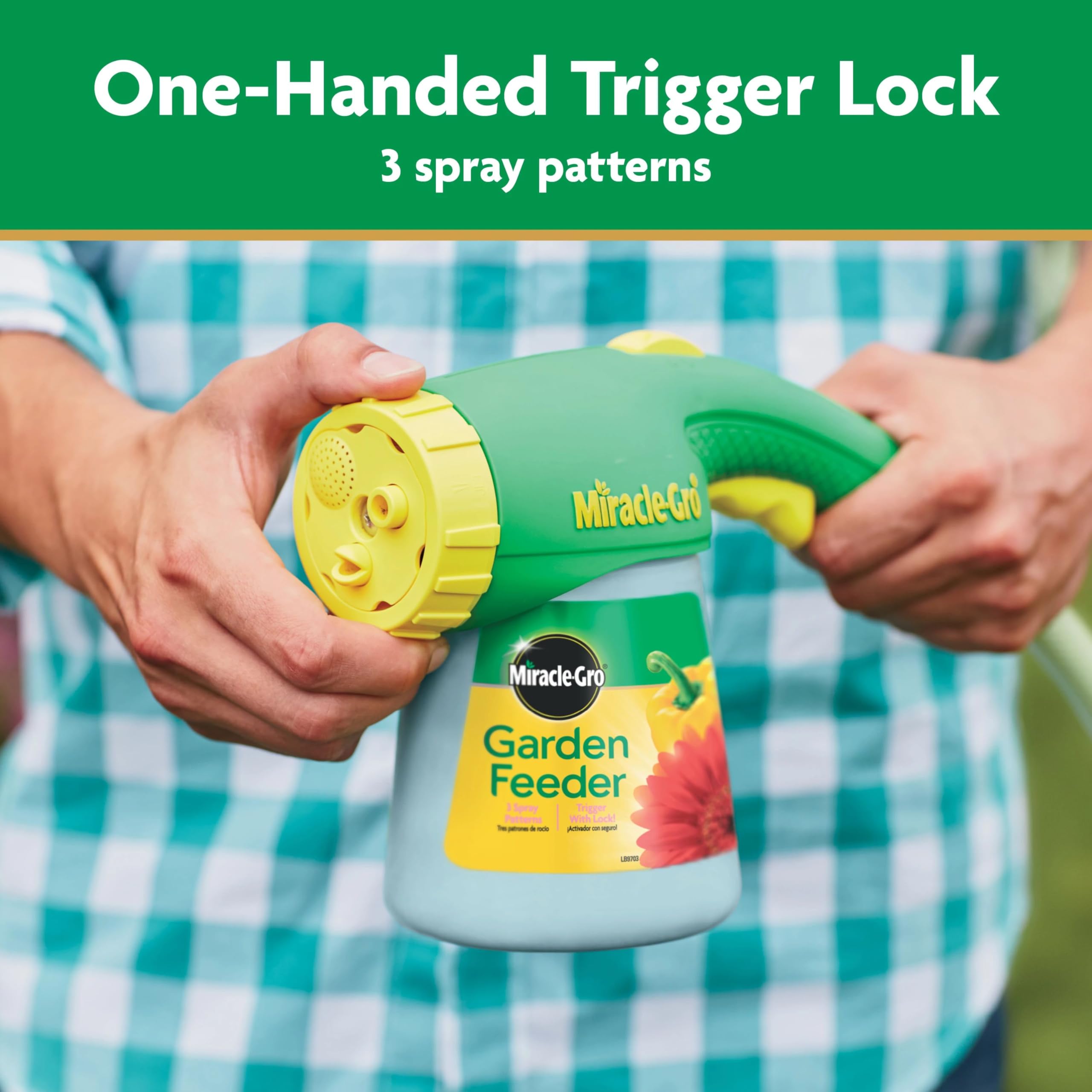 Miracle-Gro Garden Feeder shower pattern in action for even coverage.