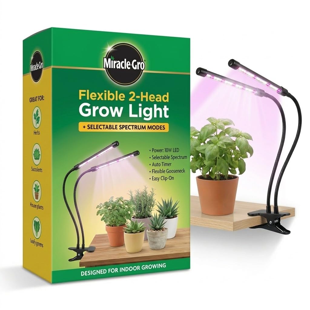 Miracle-Gro grow light for indoor plants with 10W LED brightens seedlings.