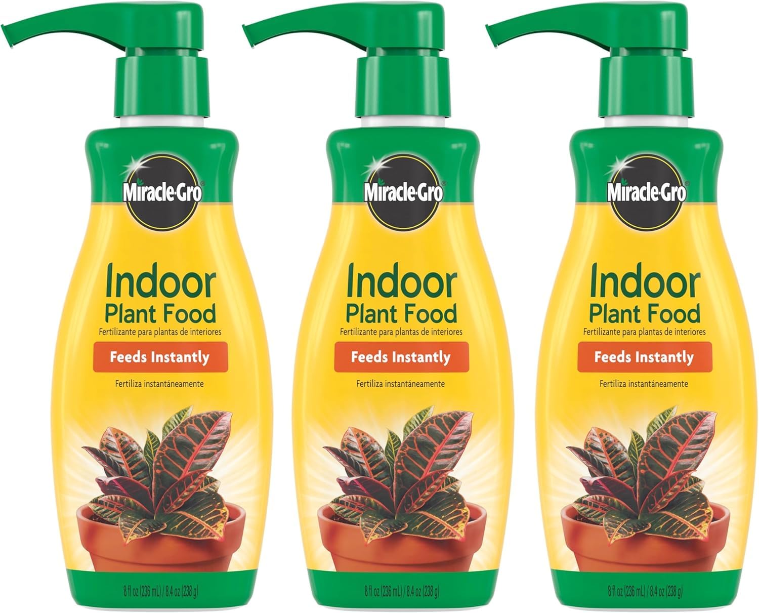 Miracle-Gro Houseplant Food 8 oz bottle in a 3-pack for instant indoor plant feeding