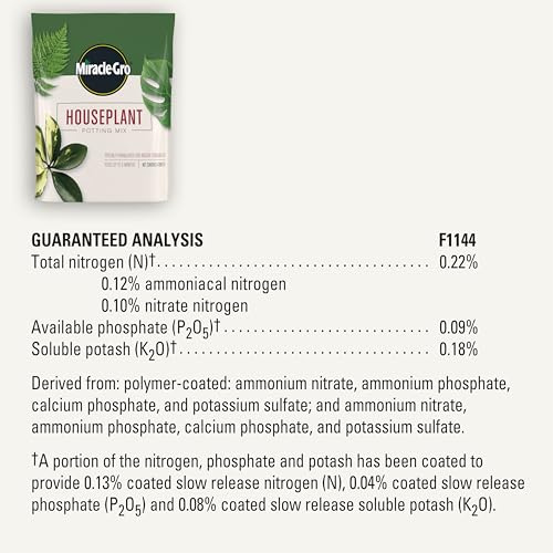Miracle-Gro Houseplant Potting Mix 6-month feeding; extended nutrients support thriving indoor plants.