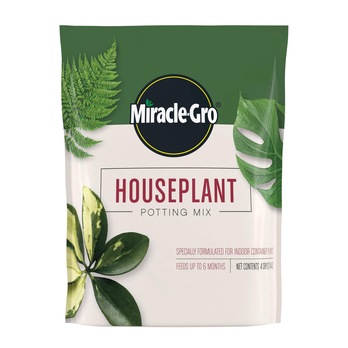 Miracle-Gro Houseplant Potting Mix bag; ideal indoor container gardening soil.