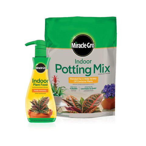 Miracle-Gro Indoor Potting Mix 6 qt bag for versatile houseplants with fewer gnats.