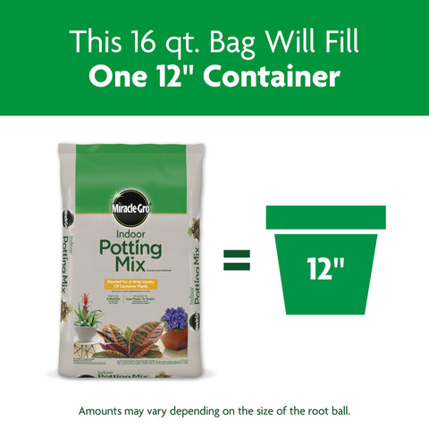 Miracle-Gro Indoor Potting Mix ideal for 12-inch containers and varied plants.