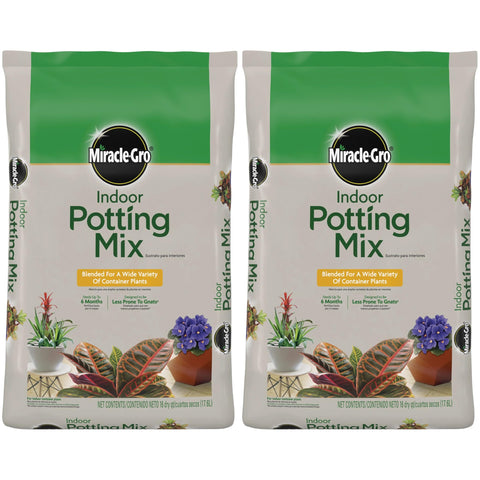 Miracle-Gro Indoor Potting Mix two-bags pack ready for use in containers.