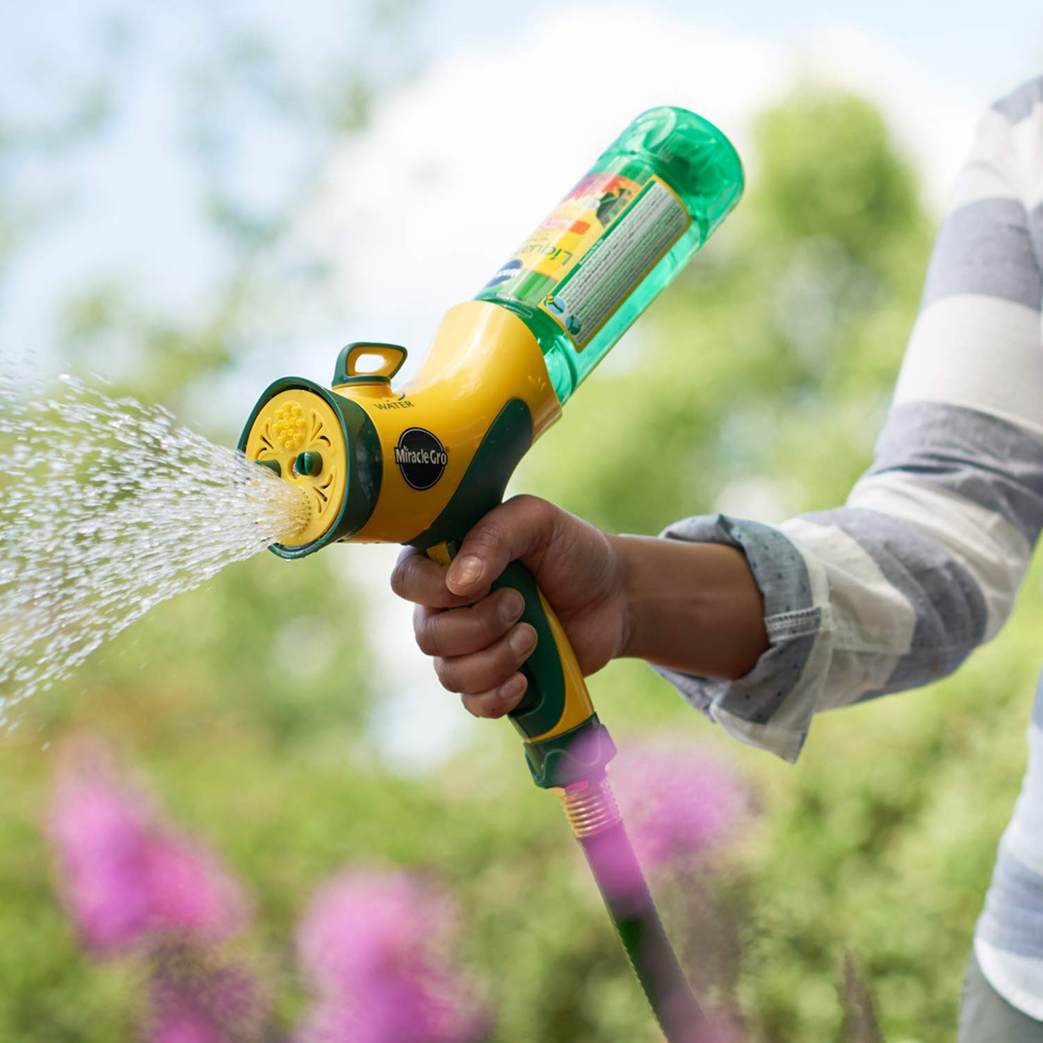 Refill bottle ready to nourish multiple garden spaces.
