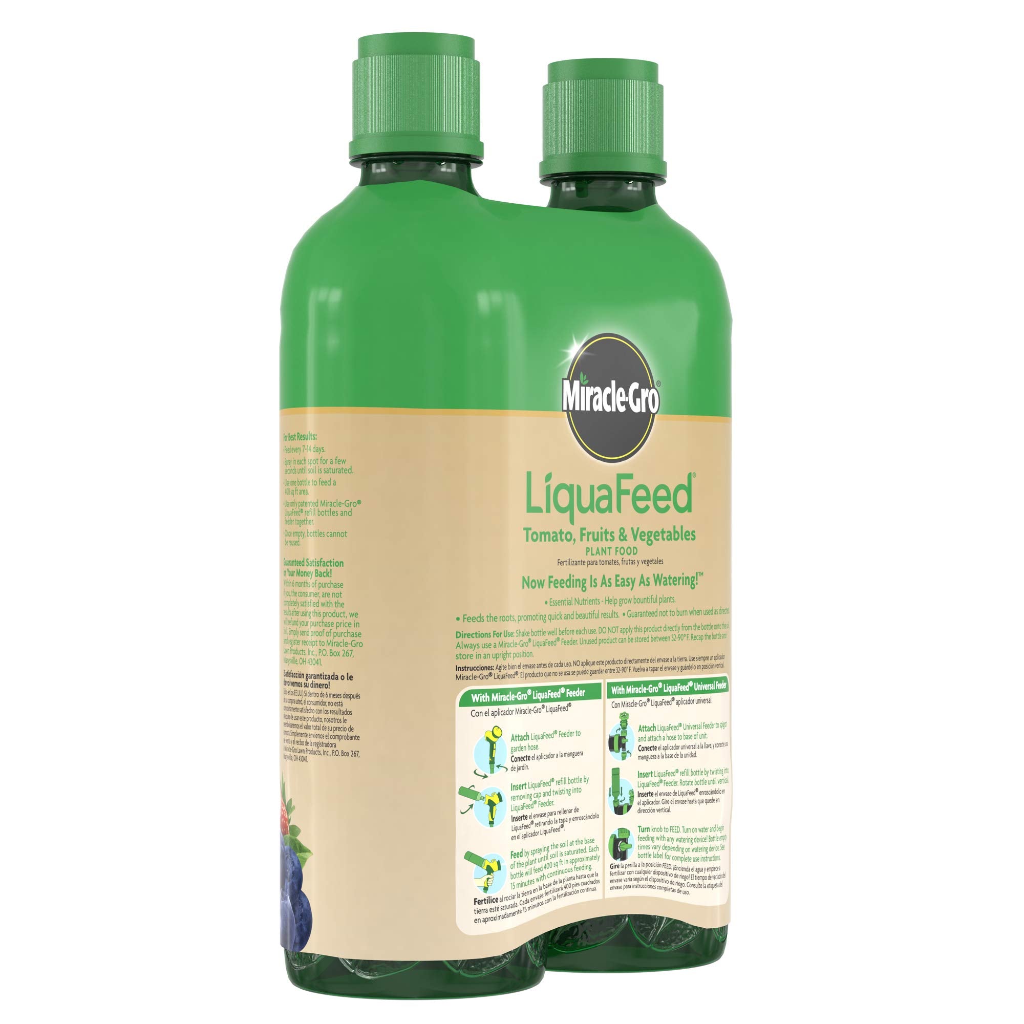 Miracle-Gro LiquaFeed bottle rotation to vertical for proper dispensing.