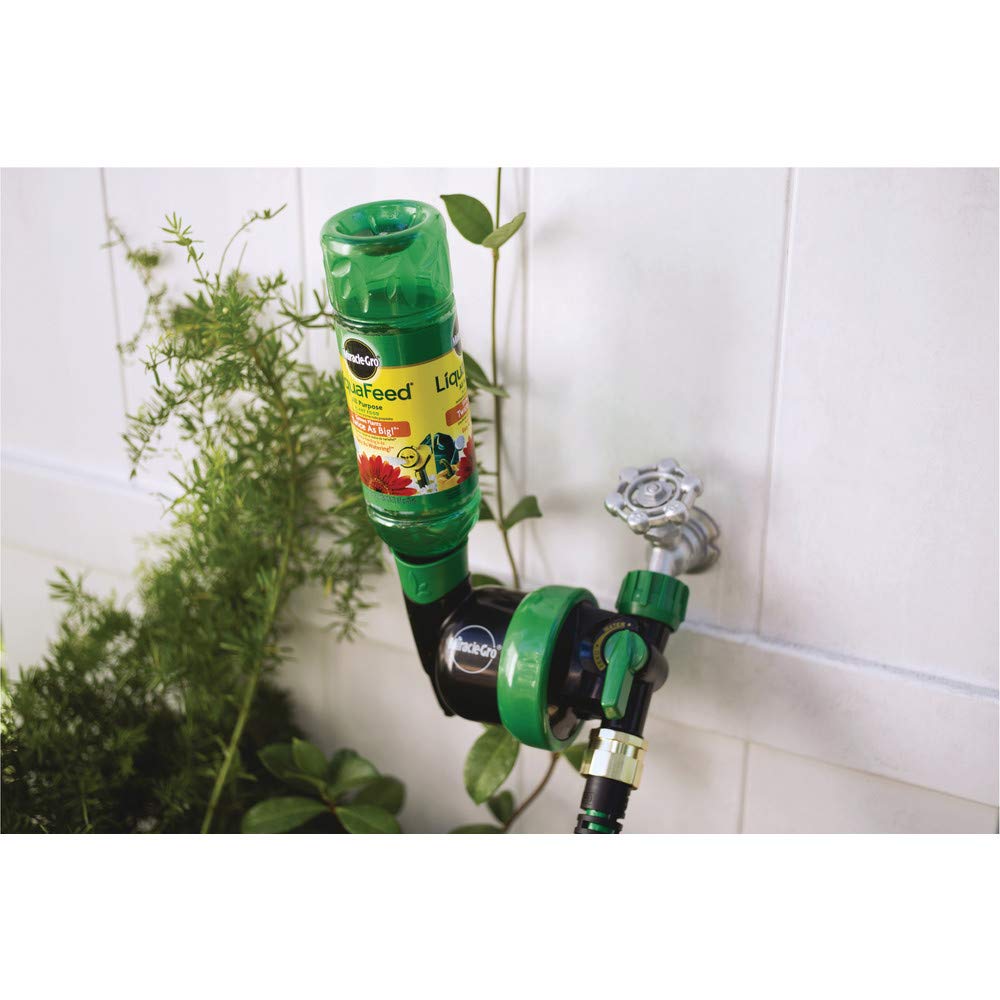 Easy watering and feeding with hand sprayer or sprinkler using LiquaFeed.