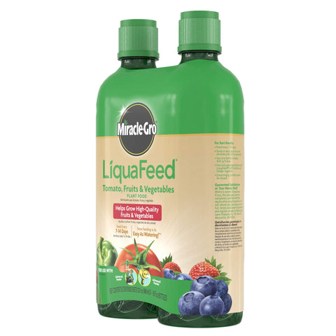 Miracle-Gro LiquaFeed feeds up to 400 sq ft per bottle.