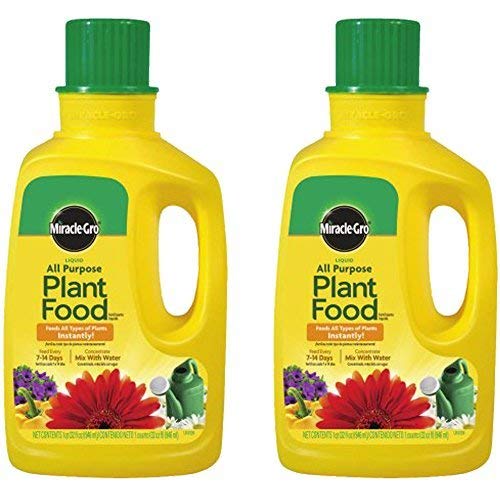 Miracle-Gro Liquid All Purpose Plant Food bottle pour for easy plant feeding during watering