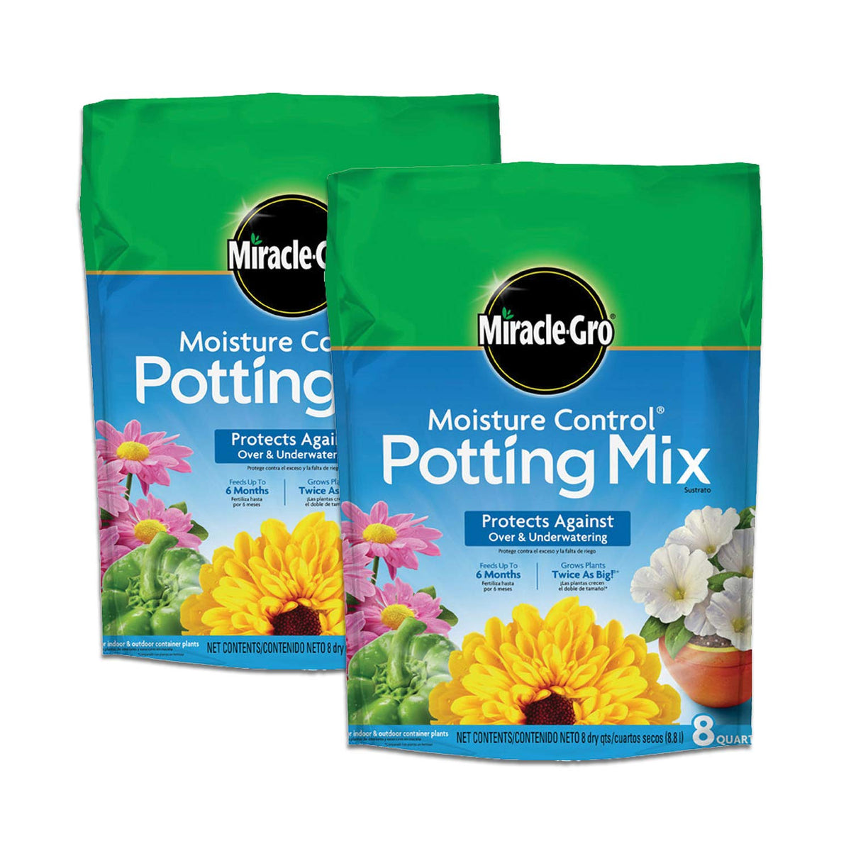 Miracle-Gro Moisture Control 8qt bag for healthier container plants.