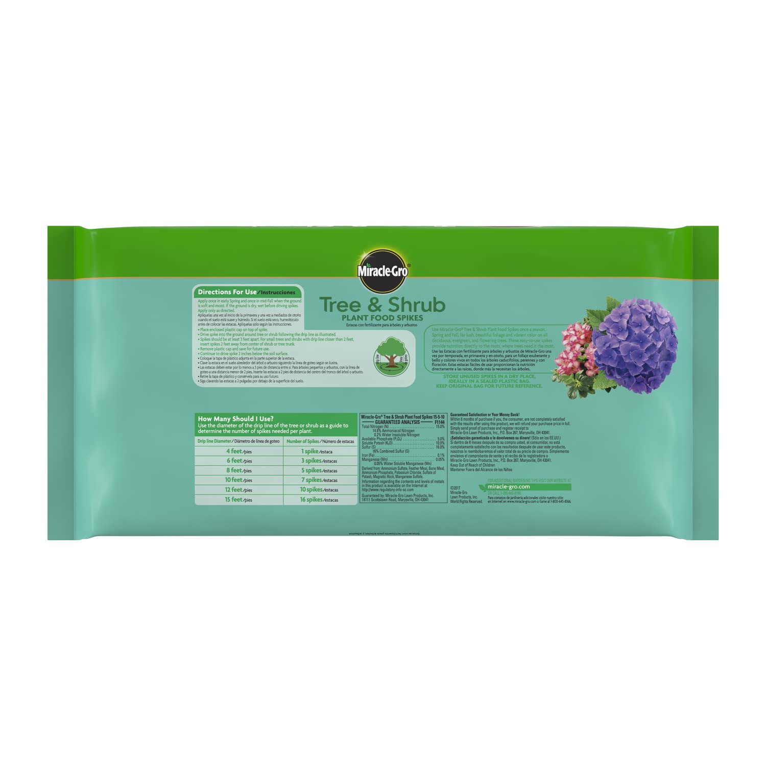 Miracle-Gro natural ingredients label on spikes for eco-friendly nutrition