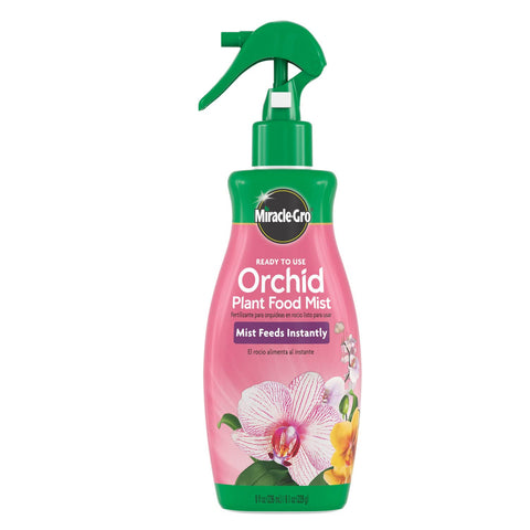 Miracle-Gro Orchid Food Mist bottle front—easy weekly feeding for indoor orchids.