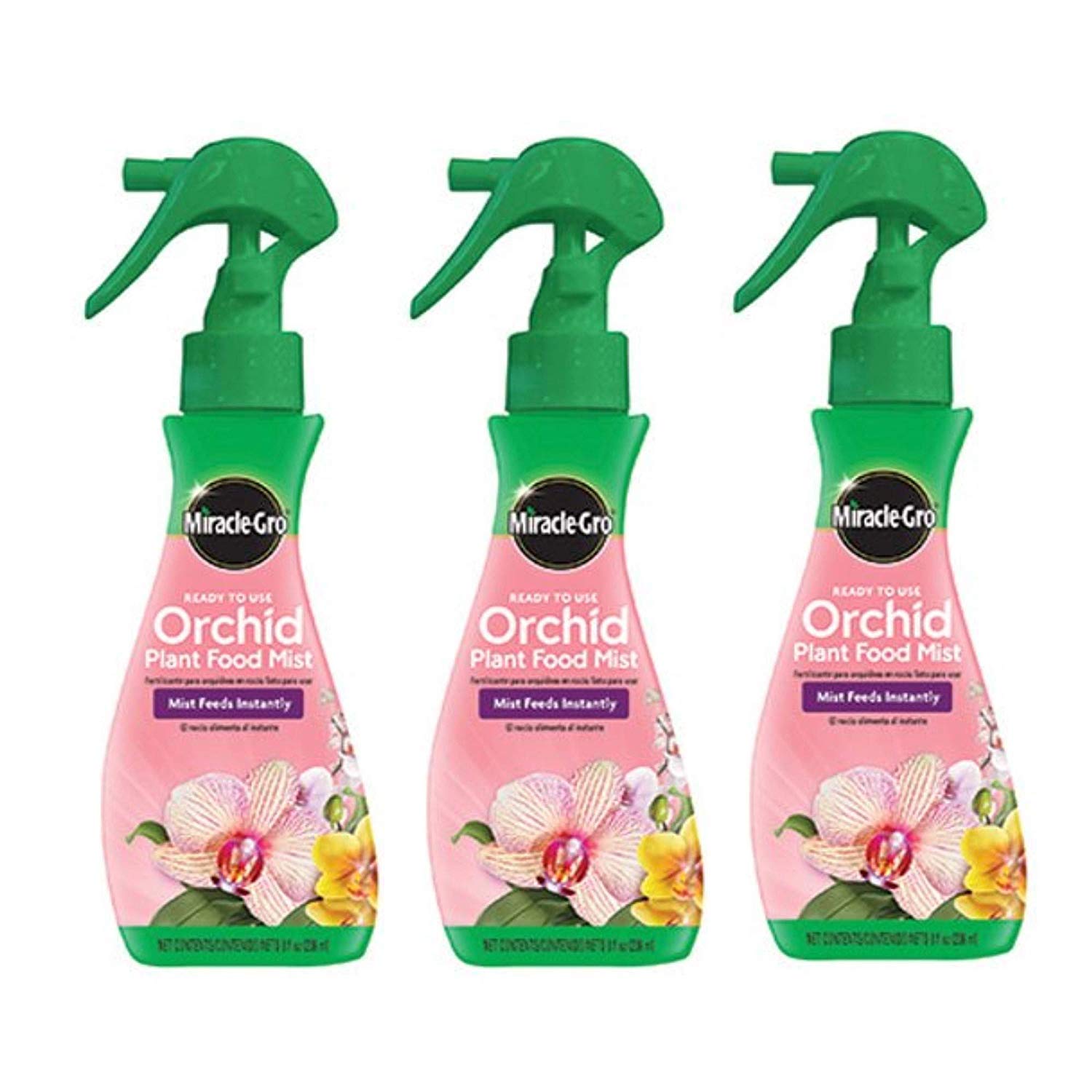Miracle-Gro Orchid Plant Food Mist RTU3 bottle close-up for easy orchid care.
