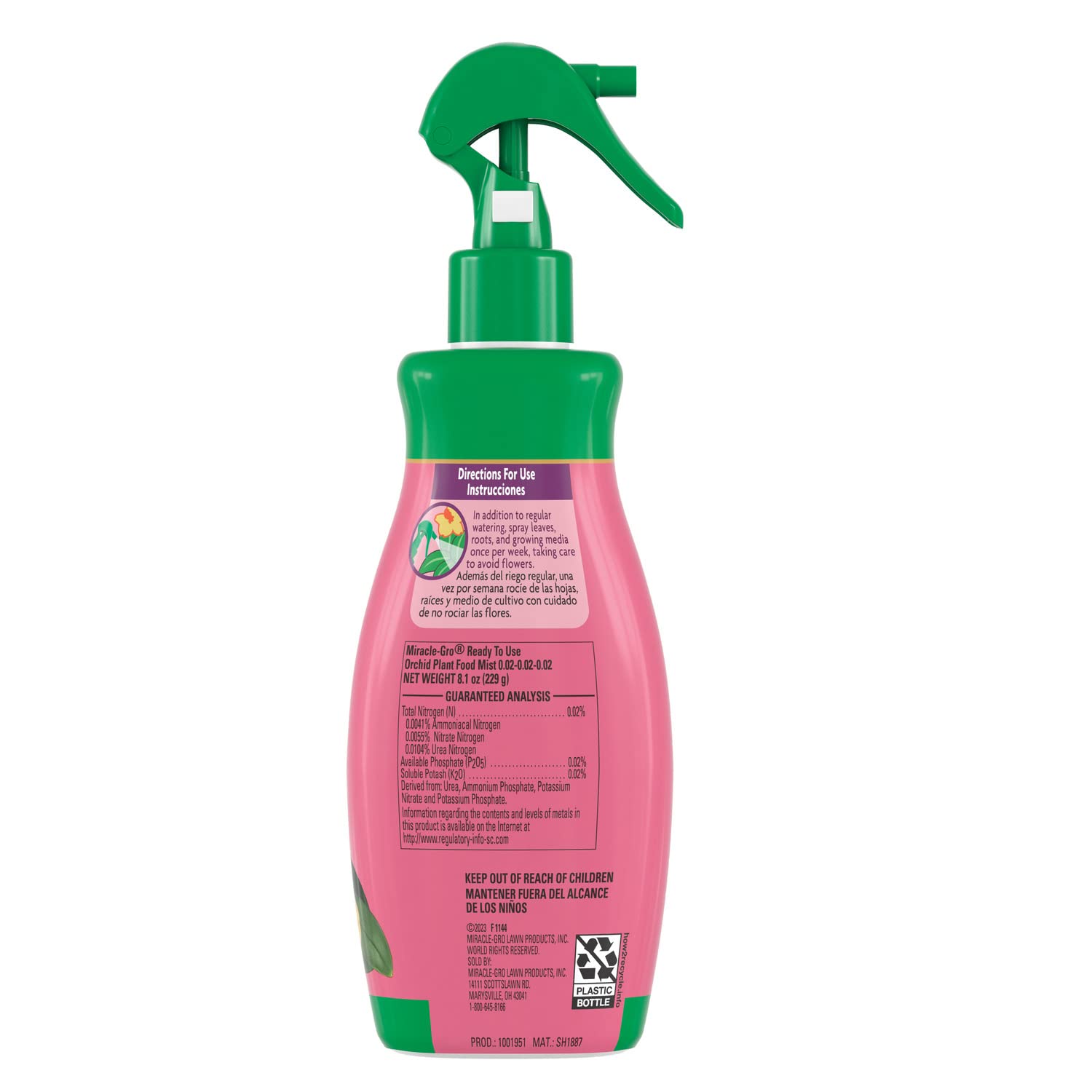Miracle-Gro Orchid Food Mist spray action—quick leaf feeding for healthy orchids.
