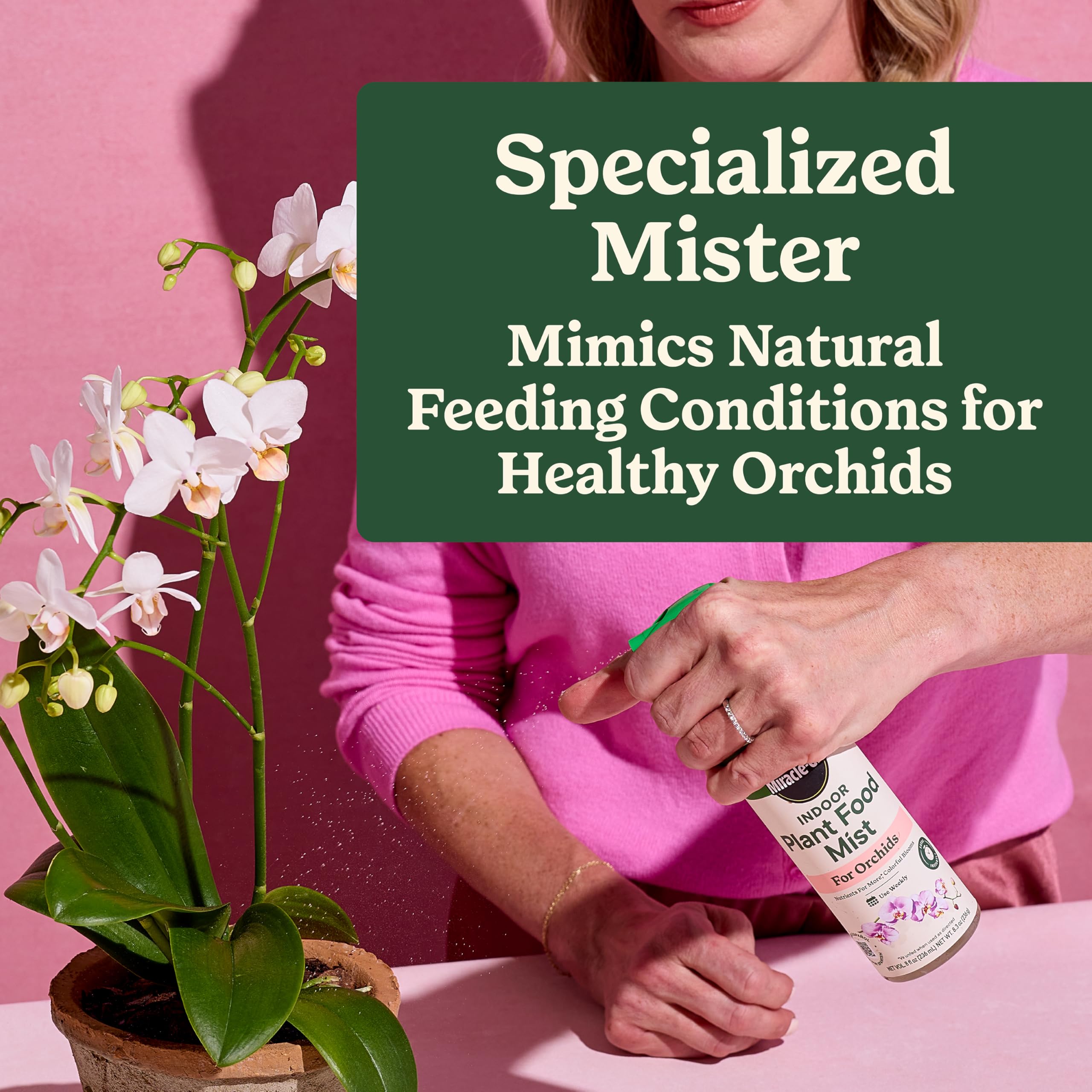 Miracle-Gro orchid mist topsoil spray supporting even feeding
