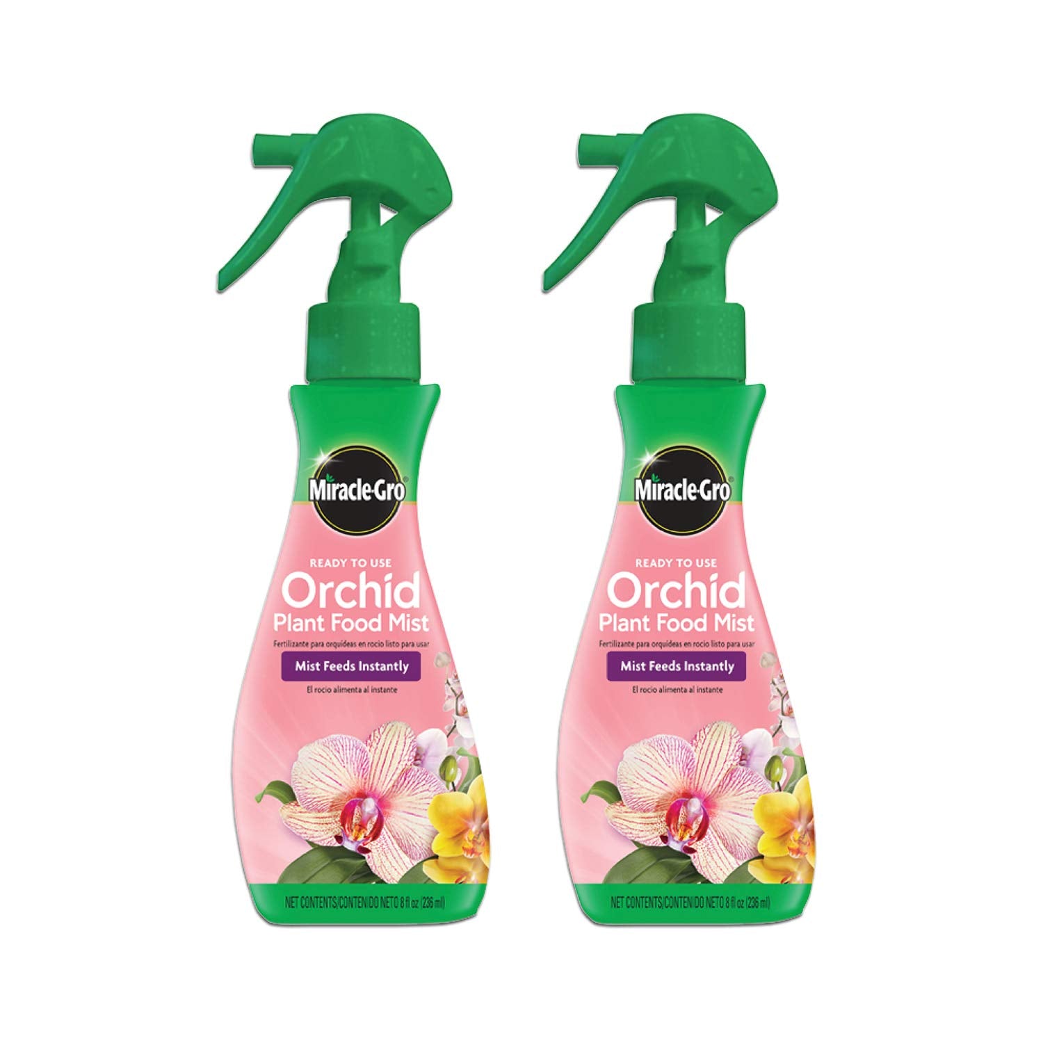 Miracle-Gro Orchid Mist bottle close-up showing instant feeding for indoor orchids