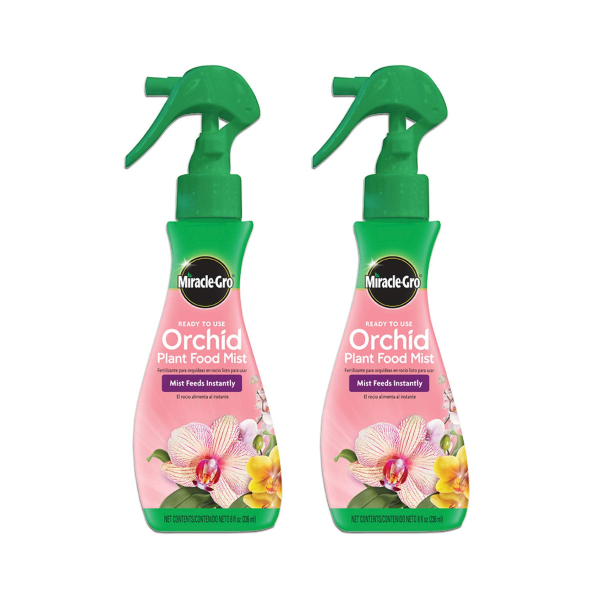Miracle-Gro Orchid Mist bottle close-up showing instant feeding for indoor orchids