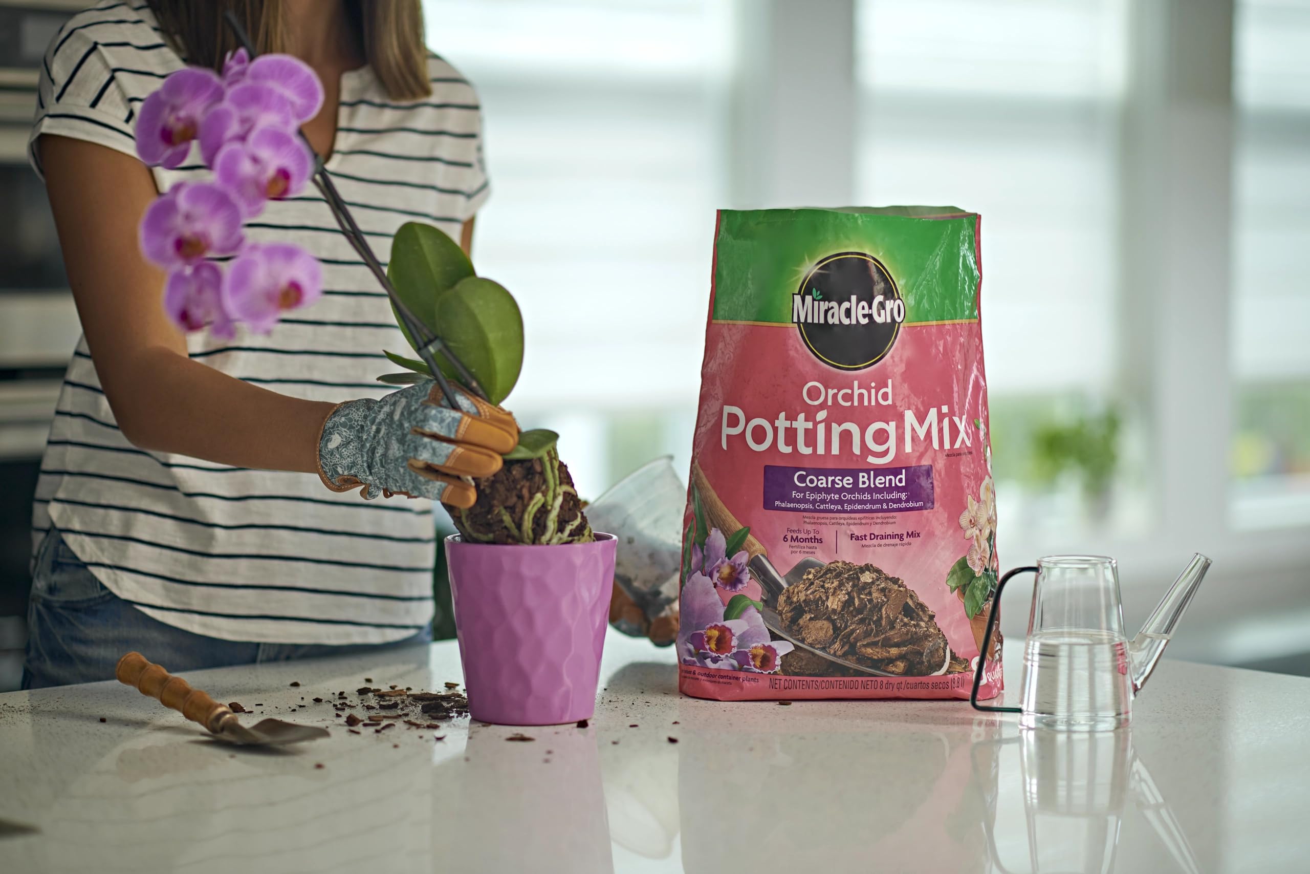 Miracle-Gro orchid potting mix coarse blend ready for phalaenopsis moth orchid repotting