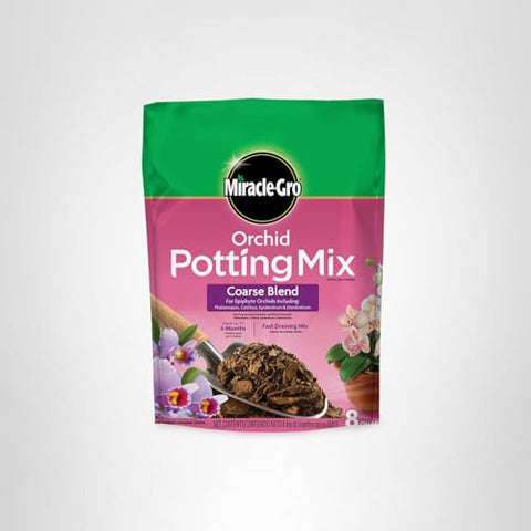 Miracle-Gro orchid potting mix coarse blend provides up to six months of feeding