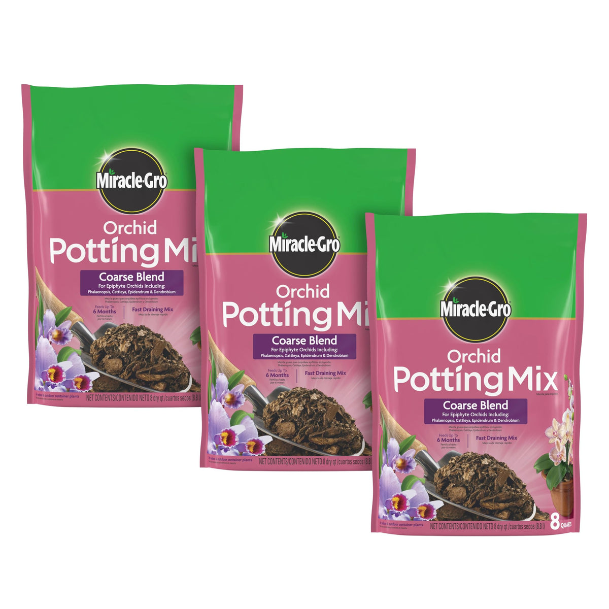 Miracle-Gro orchid potting mix coarse blend bundle with three bags for easy orchid setup