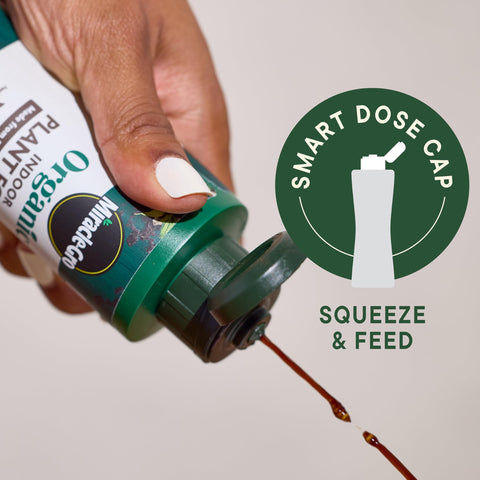 Miracle-Gro Organic Indoor Plant Food smart dose cap enables precise feeding