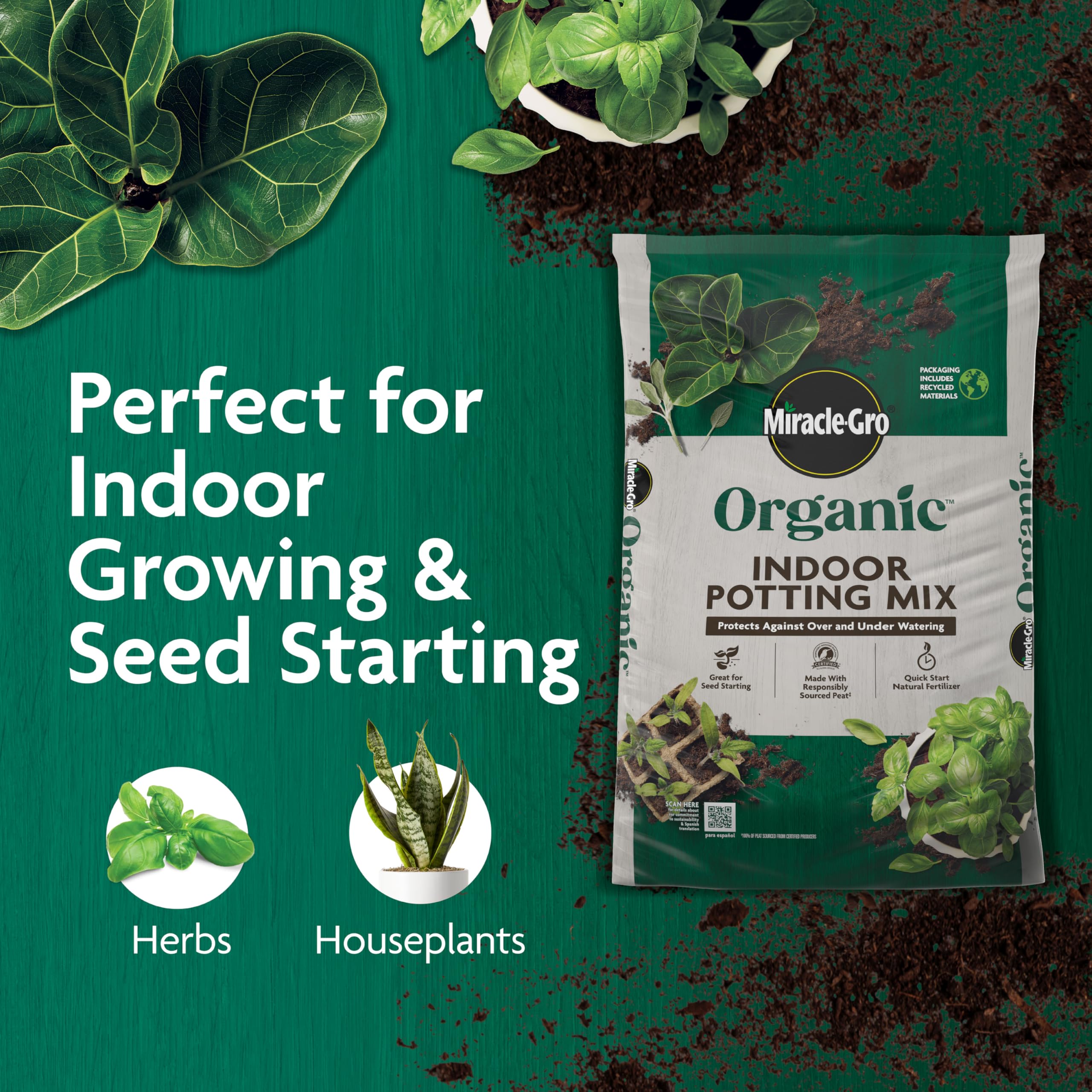 Miracle-Gro mix ideal for houseplants in indoor containers