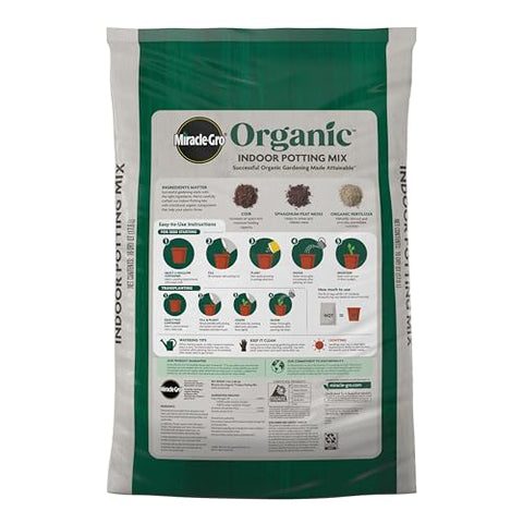 Miracle-Gro Organic Indoor Potting Mix supports moisture regulation for indoor containers