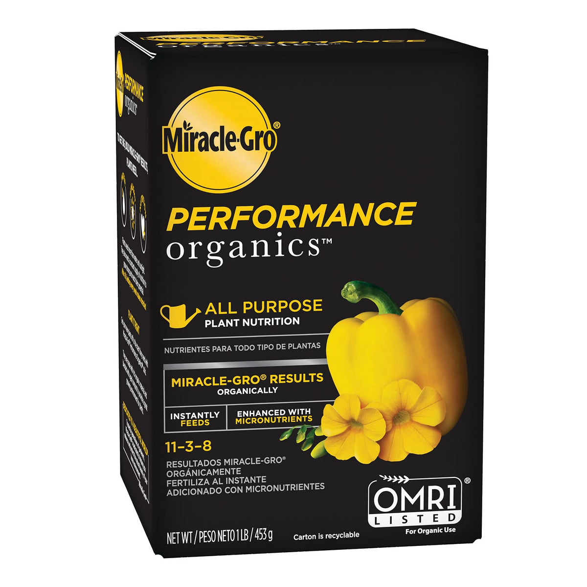 Miracle-Gro Performance Organics bottle pour enables quick feeding of vegetables