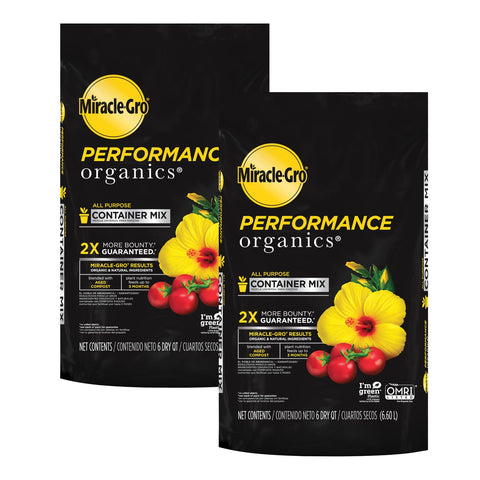 Miracle-Gro Performance Organics container mix bag for vibrant potted plants.