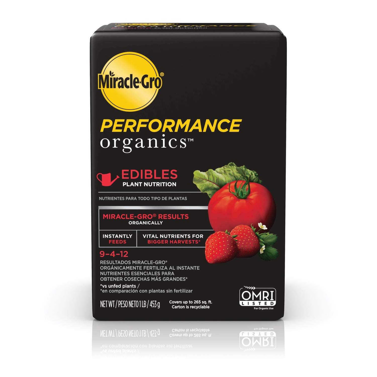 Miracle-Gro Performance Organics Edibles bottle for quick feeding of edible plants.