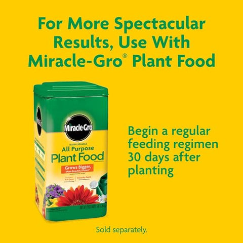 Miracle-Gro Potting Mix feeds up to six months, supporting ongoing plant vitality in containers.