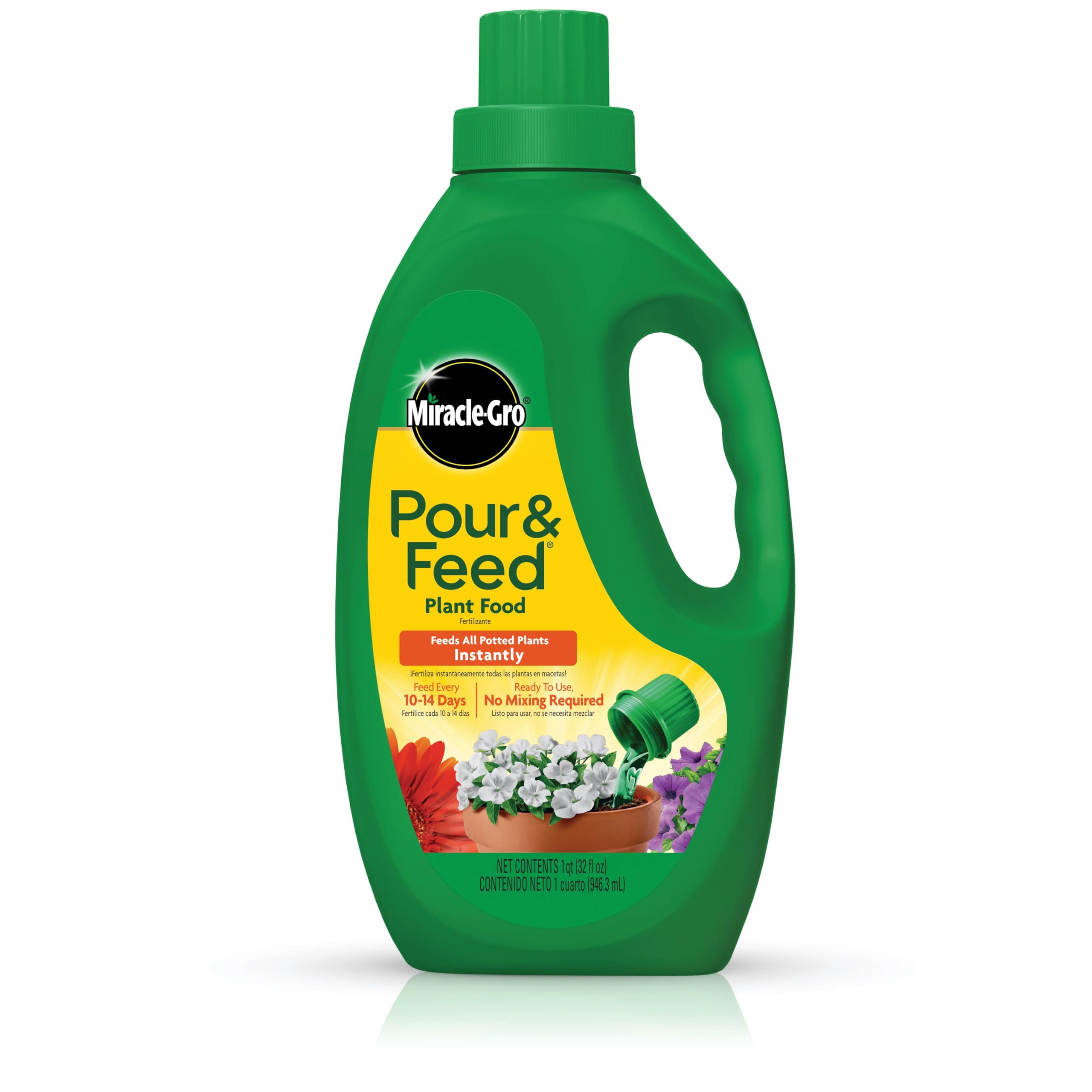 Miracle-Gro Pour & Feed bottle ready to use for container plants.