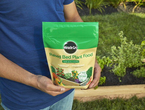 Measuring portion for Miracle-Gro Raised Bed Plant Food ensures even feeding.