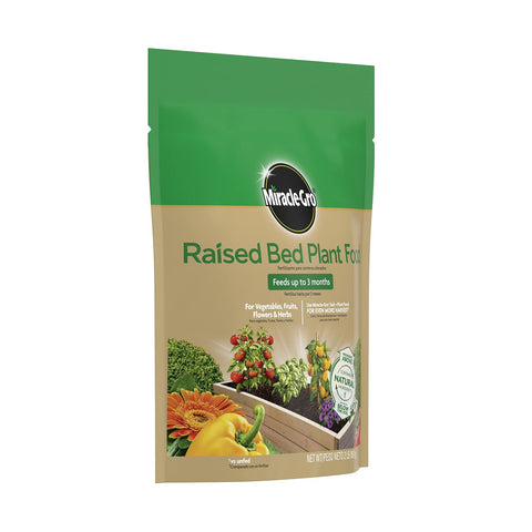 Vegetables and fruits flourish in a raised bed after feeding with Miracle-Gro.