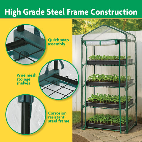 Miracle-Gro roll-up zipper door provides easy access to plants and trays.
