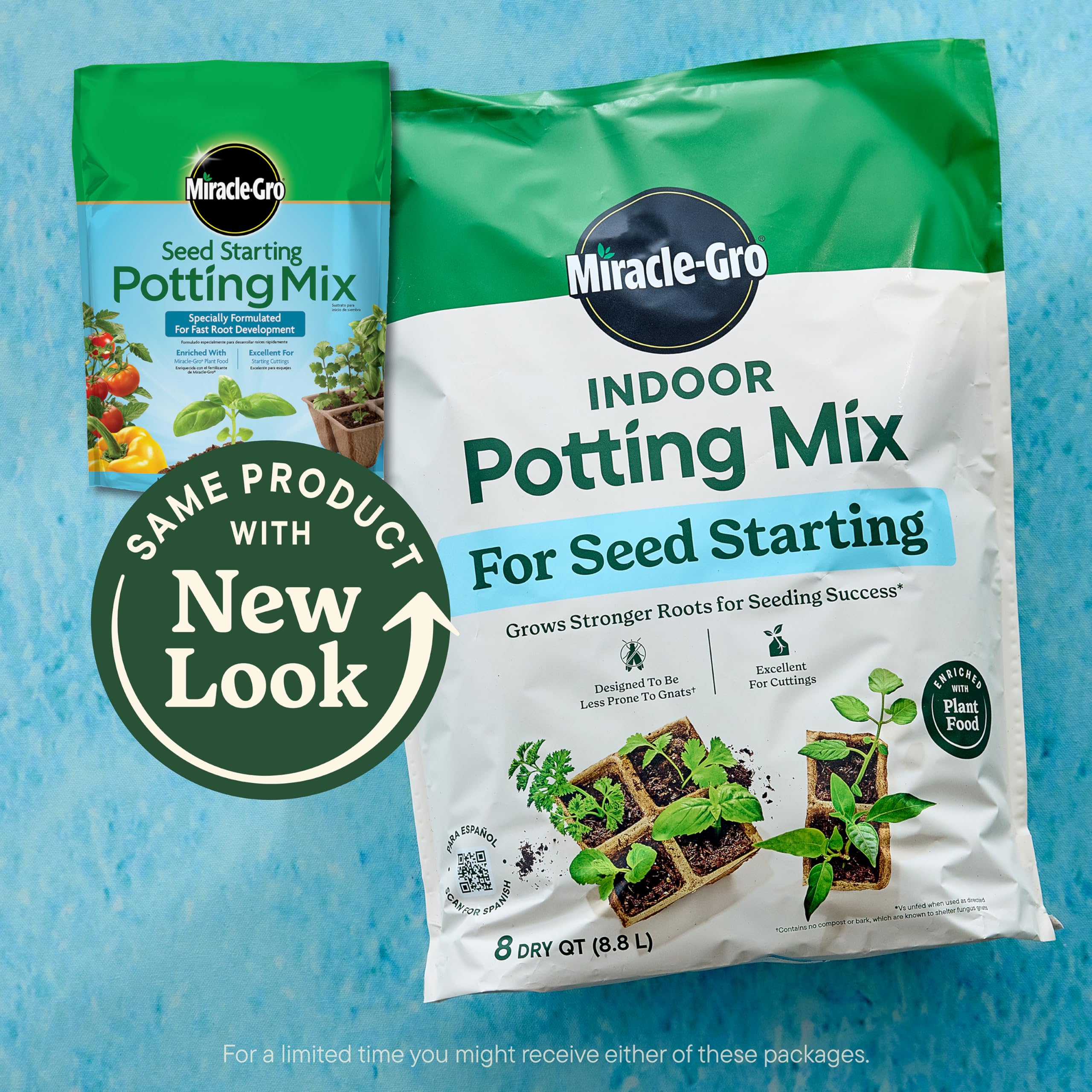 Miracle-Gro seed starting mix shown in a seed tray promoting germination and early vigor.