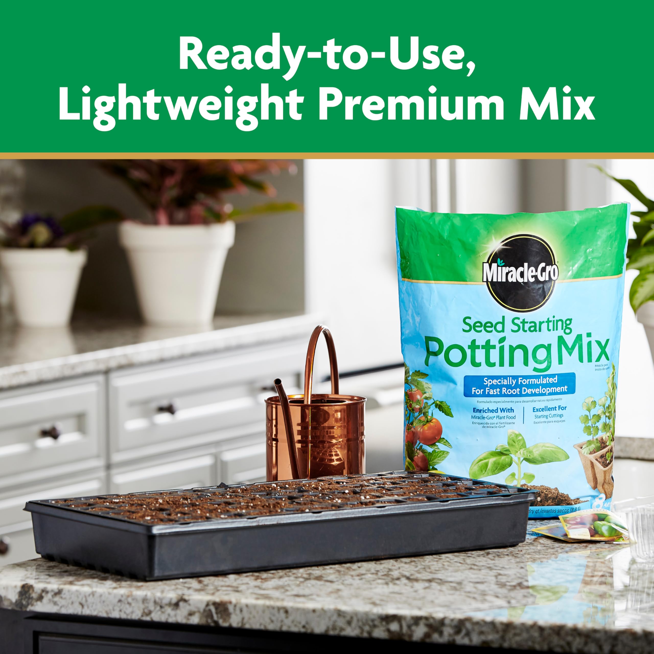 Miracle-Gro Seed Starting Potting Mix enriched with Plant Food for healthy root growth