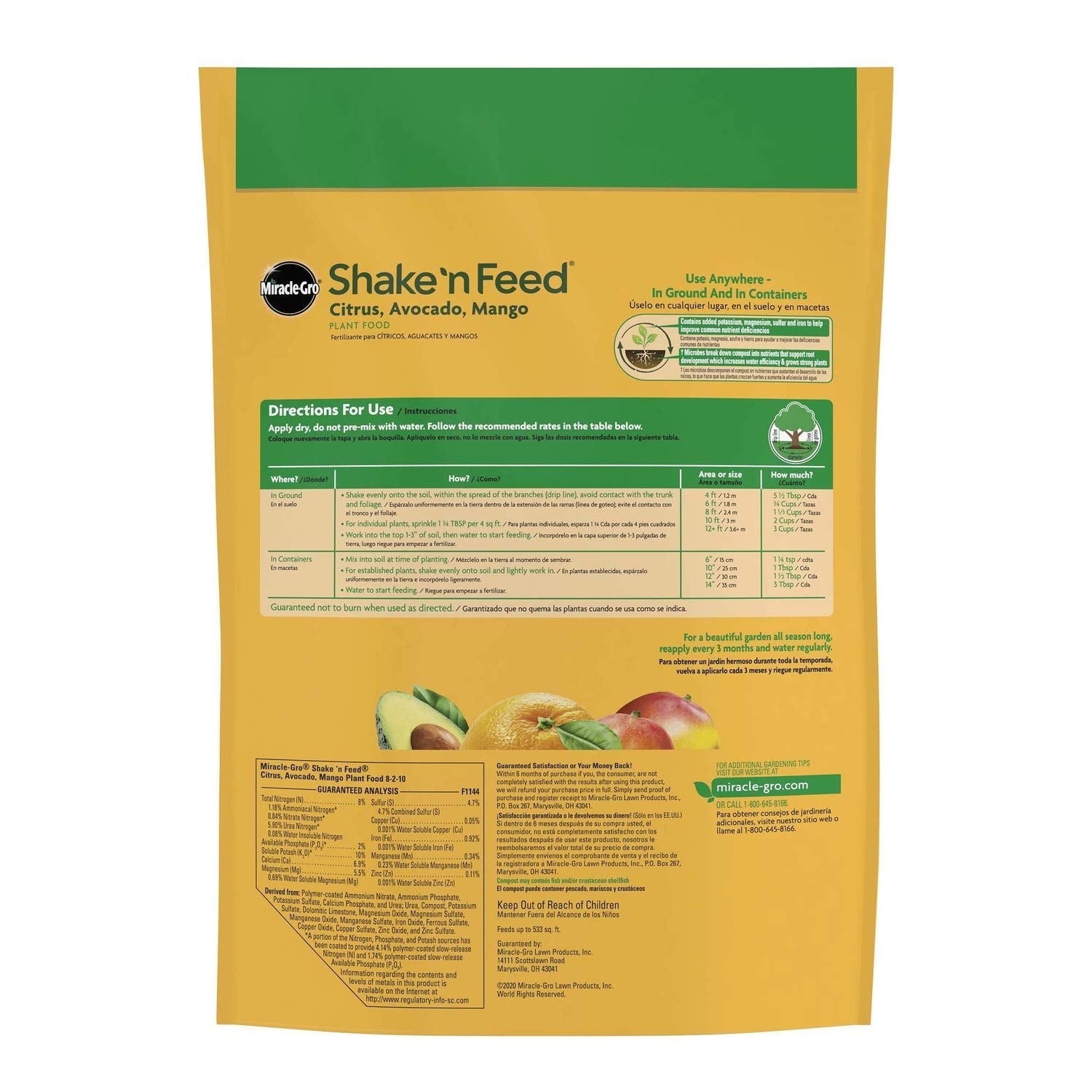 Miracle-Gro Shake 'n Feed granules dispensing for steady feeding and strong root growth