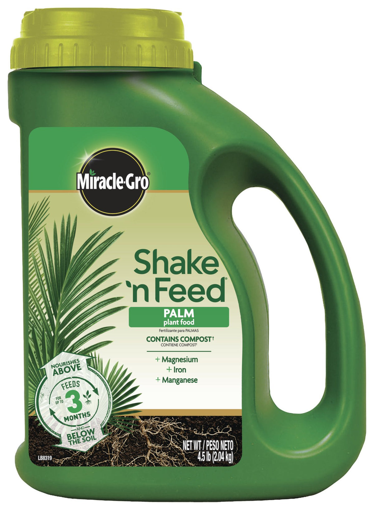 Miracle-Gro Shake 'N Feed palm plant food bottle ready for simple garden feeding