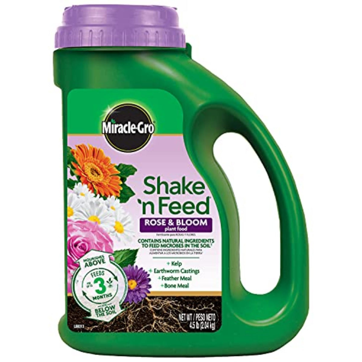 Miracle-Gro Shake 'n Feed Rose & Bloom bag ready for long-lasting color.