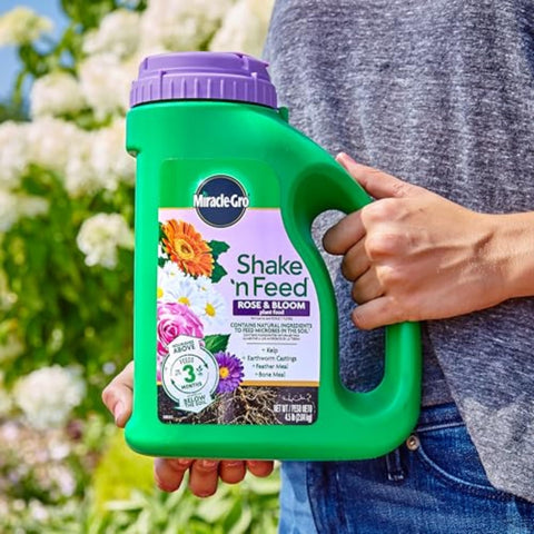 Shake 'n Feed three-month feeding cycle protecting roses.
