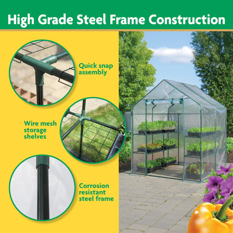 Miracle-Gro Small Walk-In Greenhouse shelves maximize space for plants