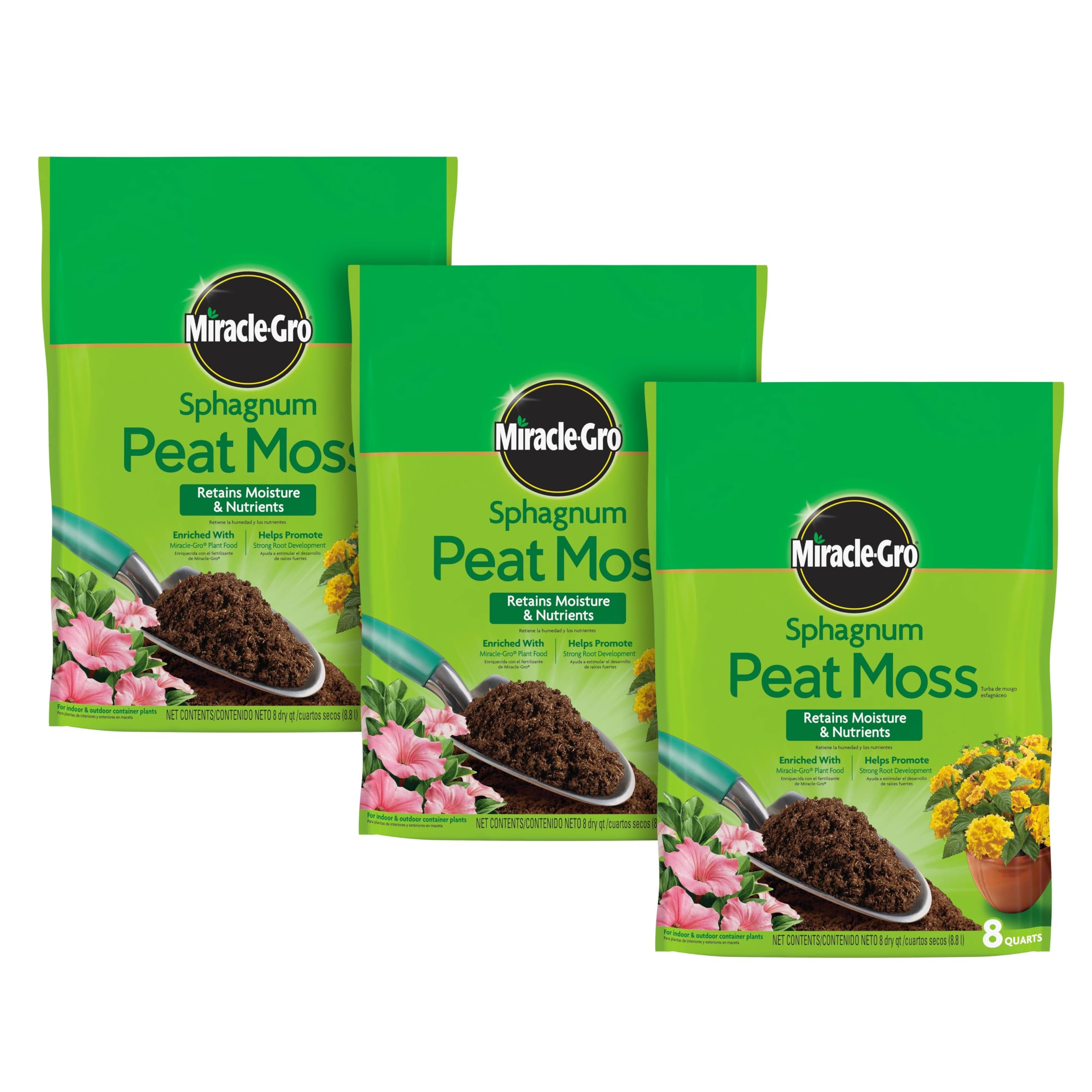 Miracle-Gro Sphagnum Peat Moss three-bag pack for versatile use