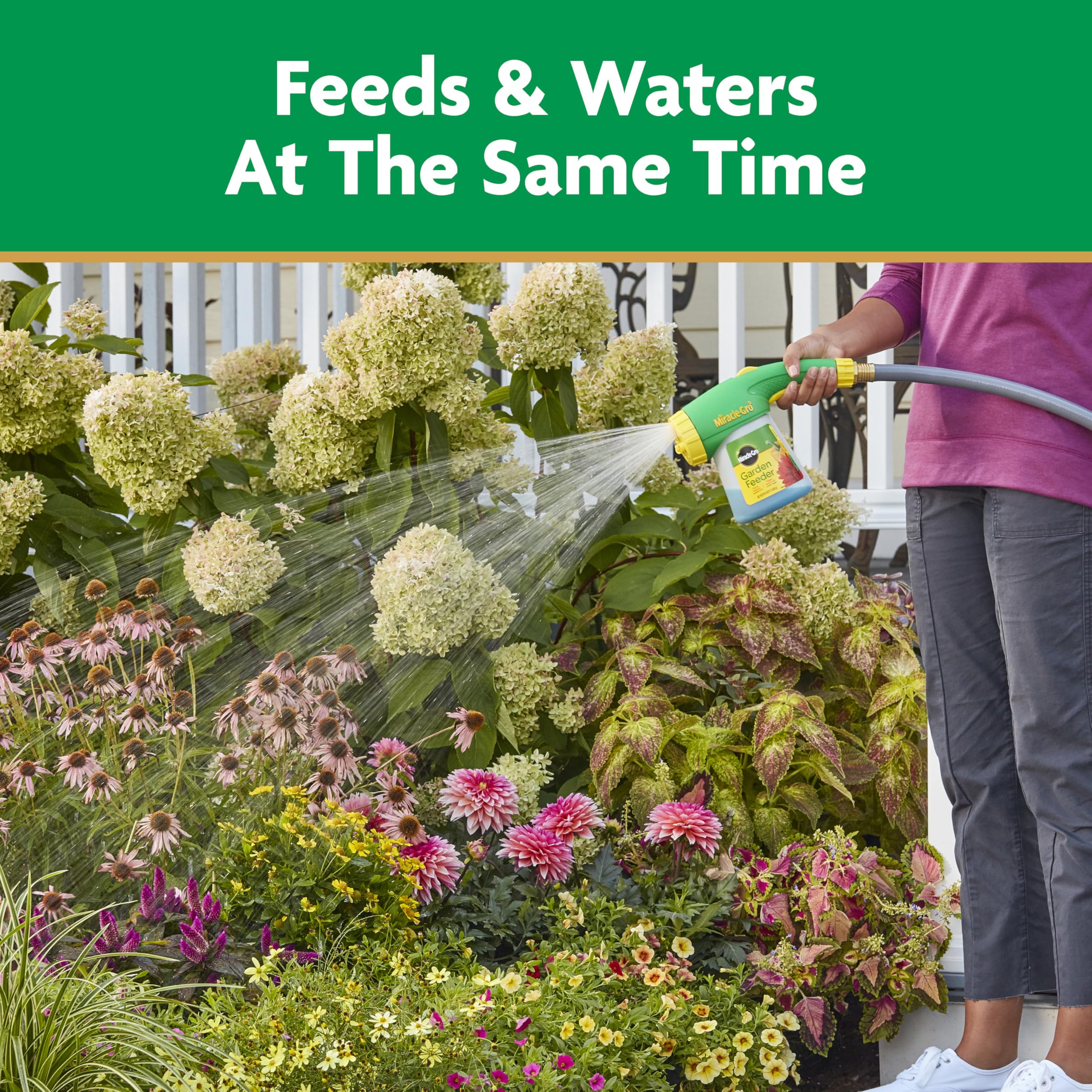 Miracle-Gro sprayer shower pattern delivers even coverage across beds