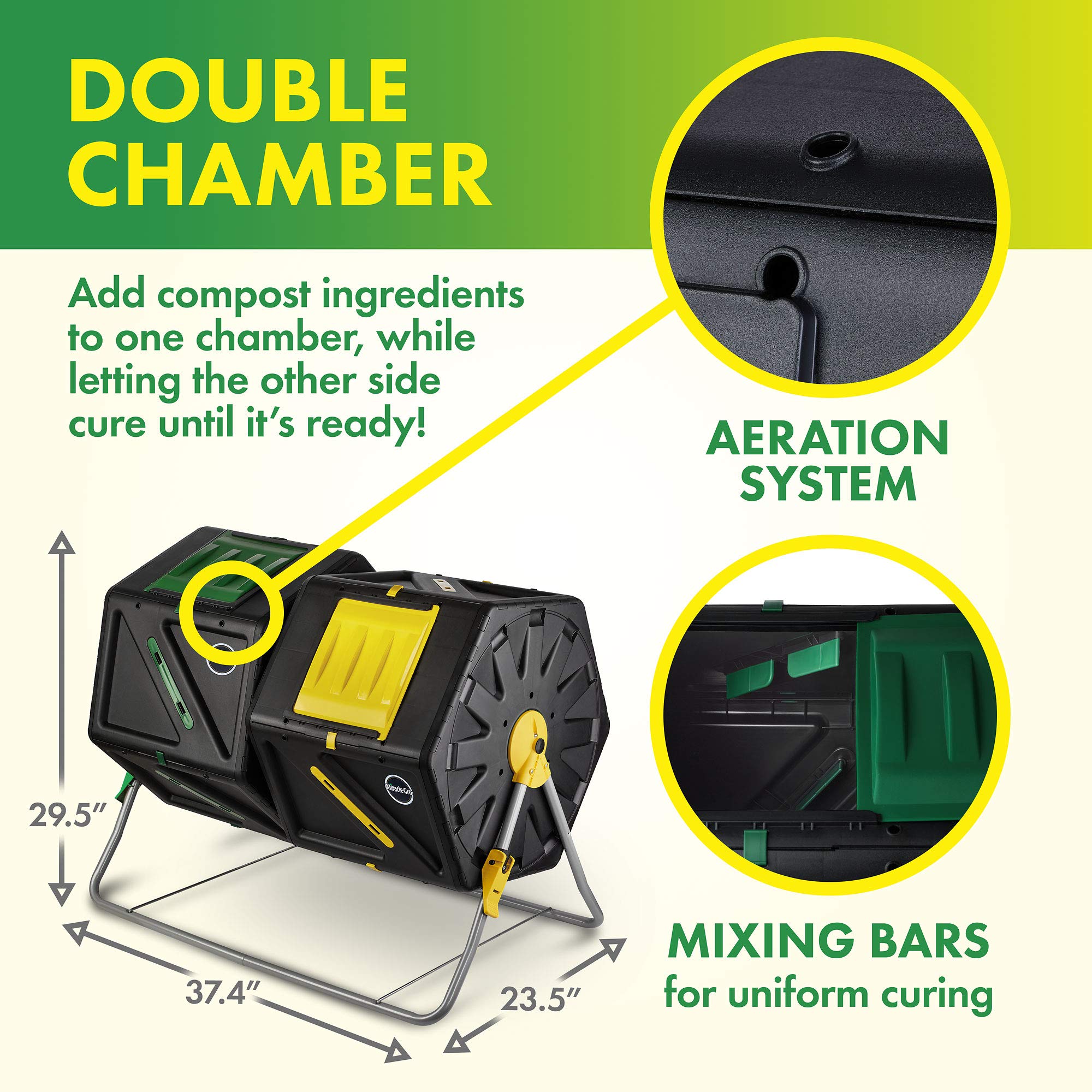Sturdy galvanized base provides stable support in all weather conditions for the tumbler.